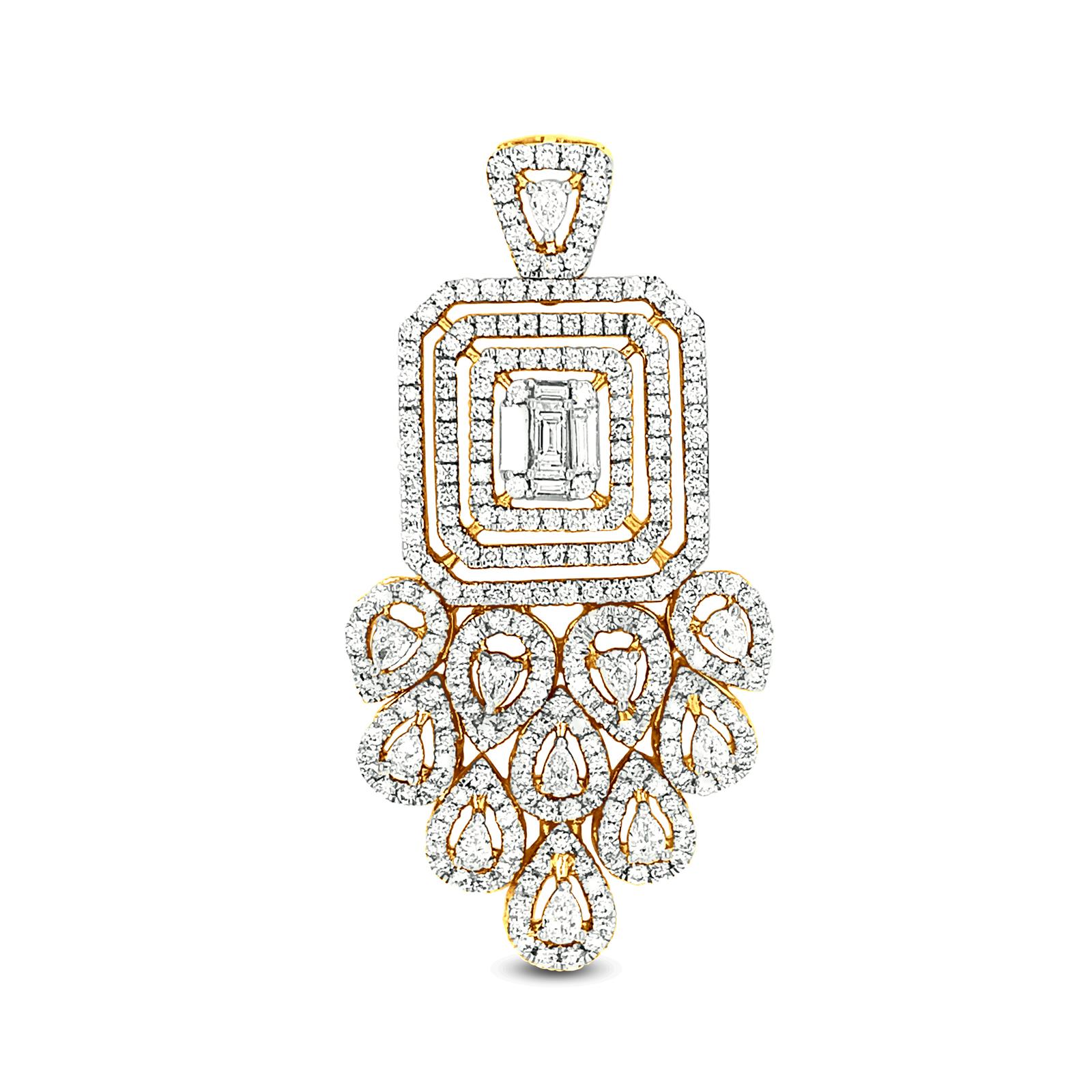 Cluster Diamond Pendant In 18K Yellow Gold | Nemichand Bamalwa & Sons (J)