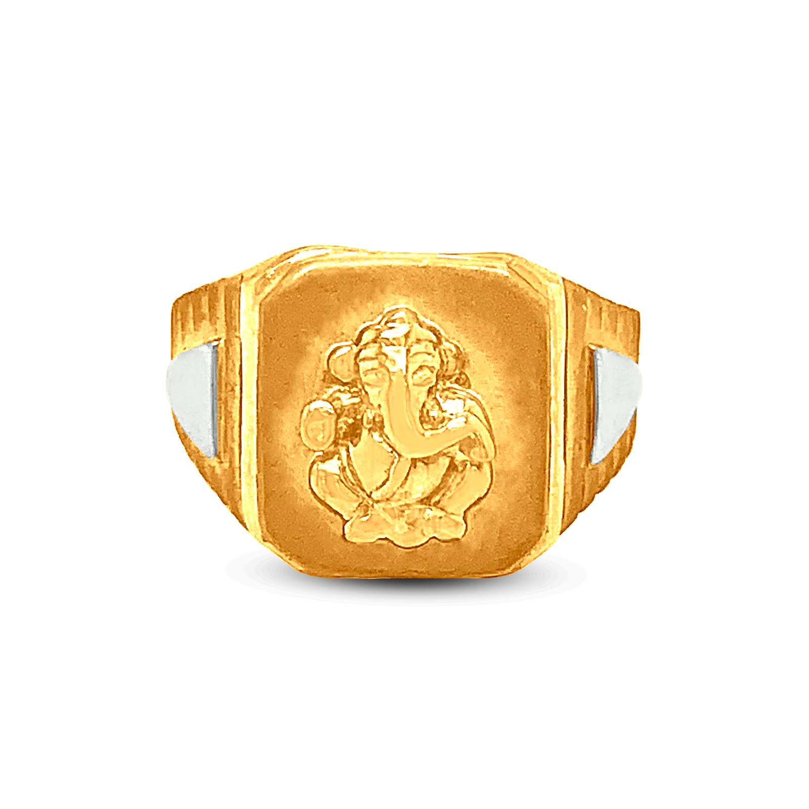 White Stone 22 KT Gold Antique Ganesha Ring for Men