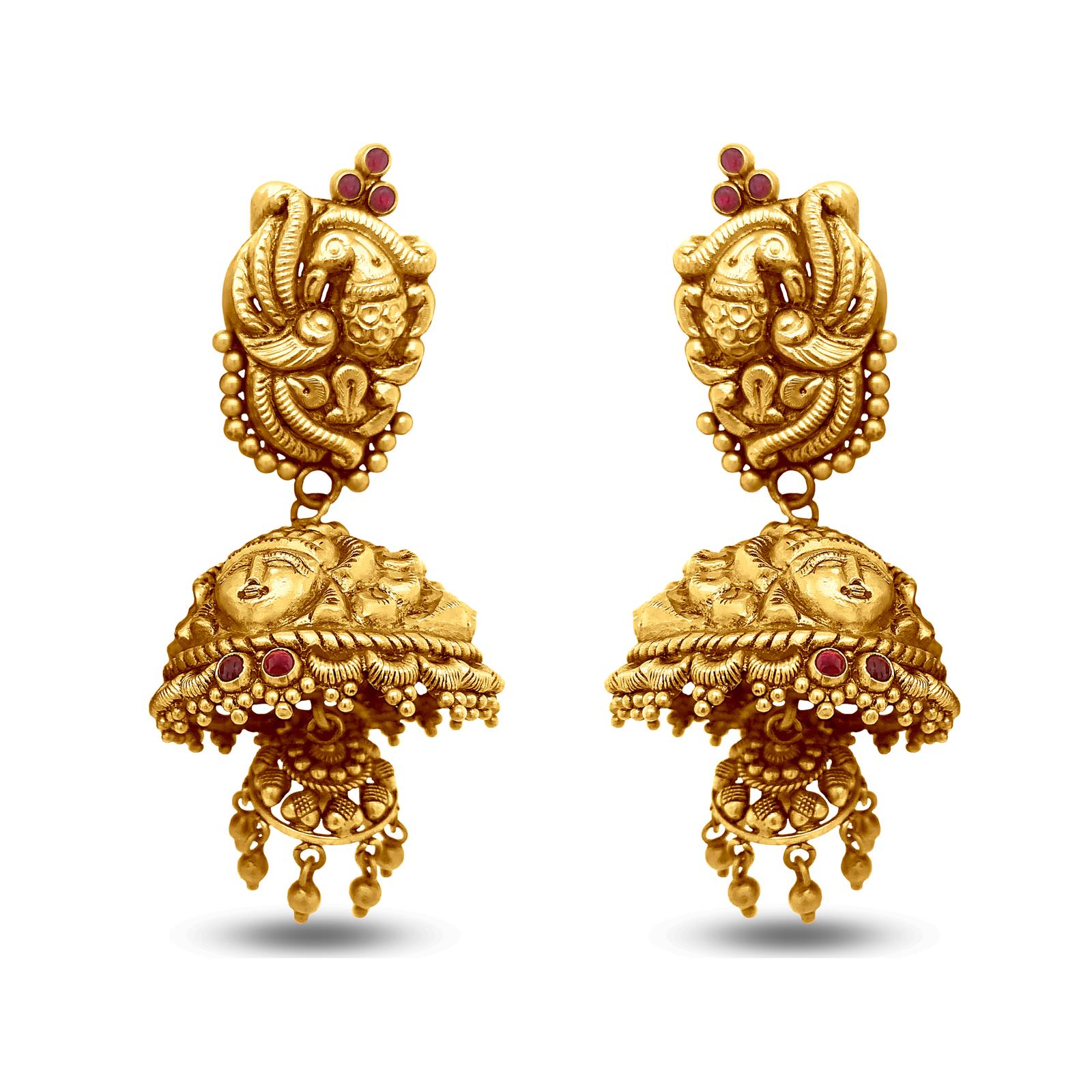 235-GJH2162 - Temple Jewellery- 22K Gold 'Ram Parivar' Jhumkas(Buttalu) -  Gold Dangle Earrings with Cz,Ruby,Emerald & Pearls | Temple jewellery  earrings, Temple jewellery, Gold earrings dangle