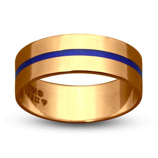 Men's Band Ring In 22K Gold With Blue Enamel