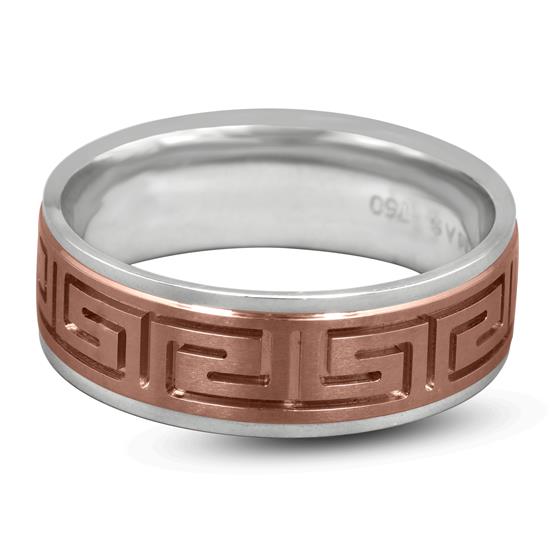 Men's Band Ring In 18K White And Rose Gold