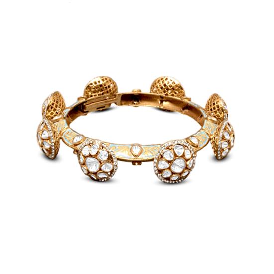 18k Gold and Diamond Polki Open Setting Bracelet Pair with Natural Eme  G  K Ratnam
