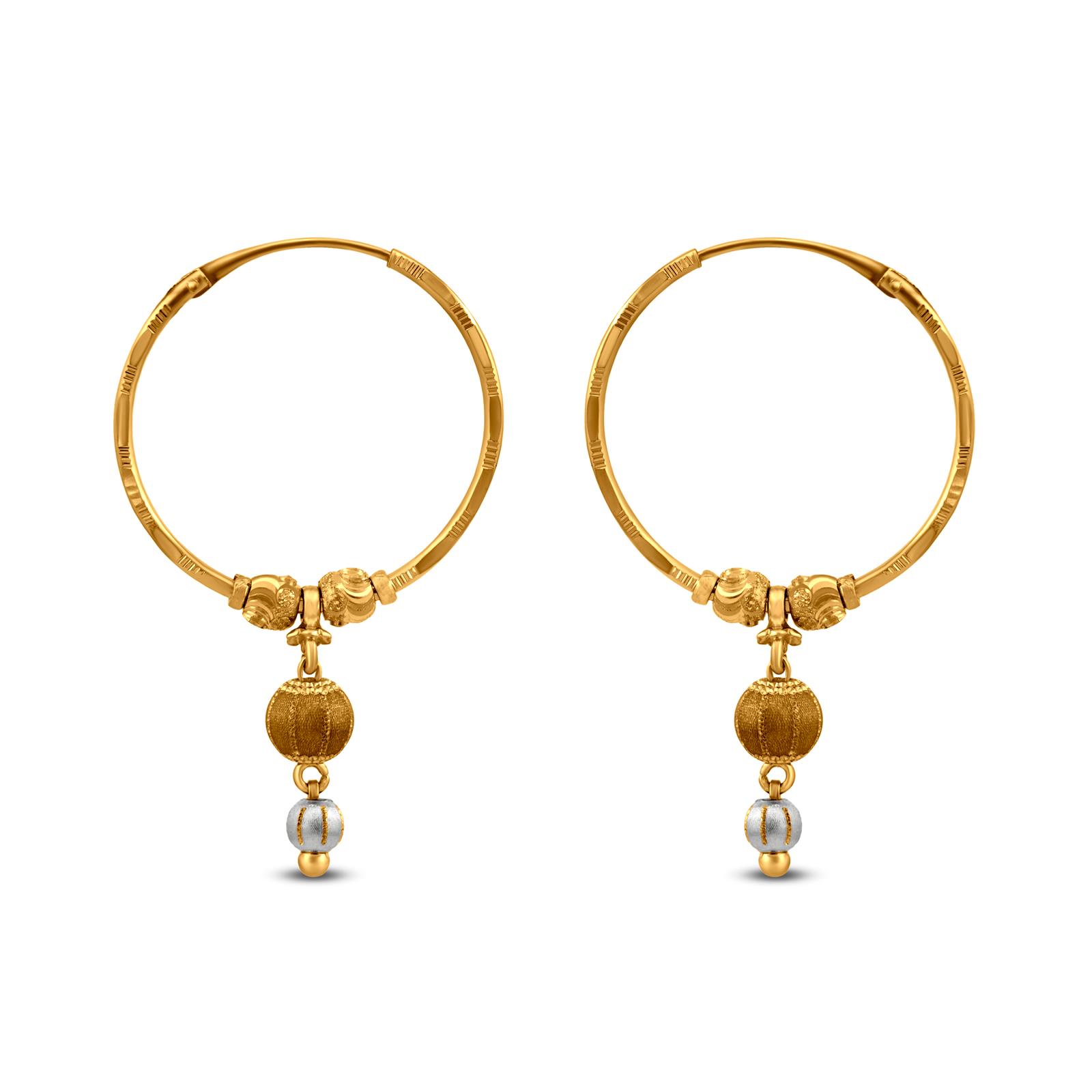 235-GER11037 - Makarakundanalu - 22K Gold Hoop Earrings with Ruby , Emerald  , Beads & Pearls | Earrings, Gold hoop earrings, Indian earrings