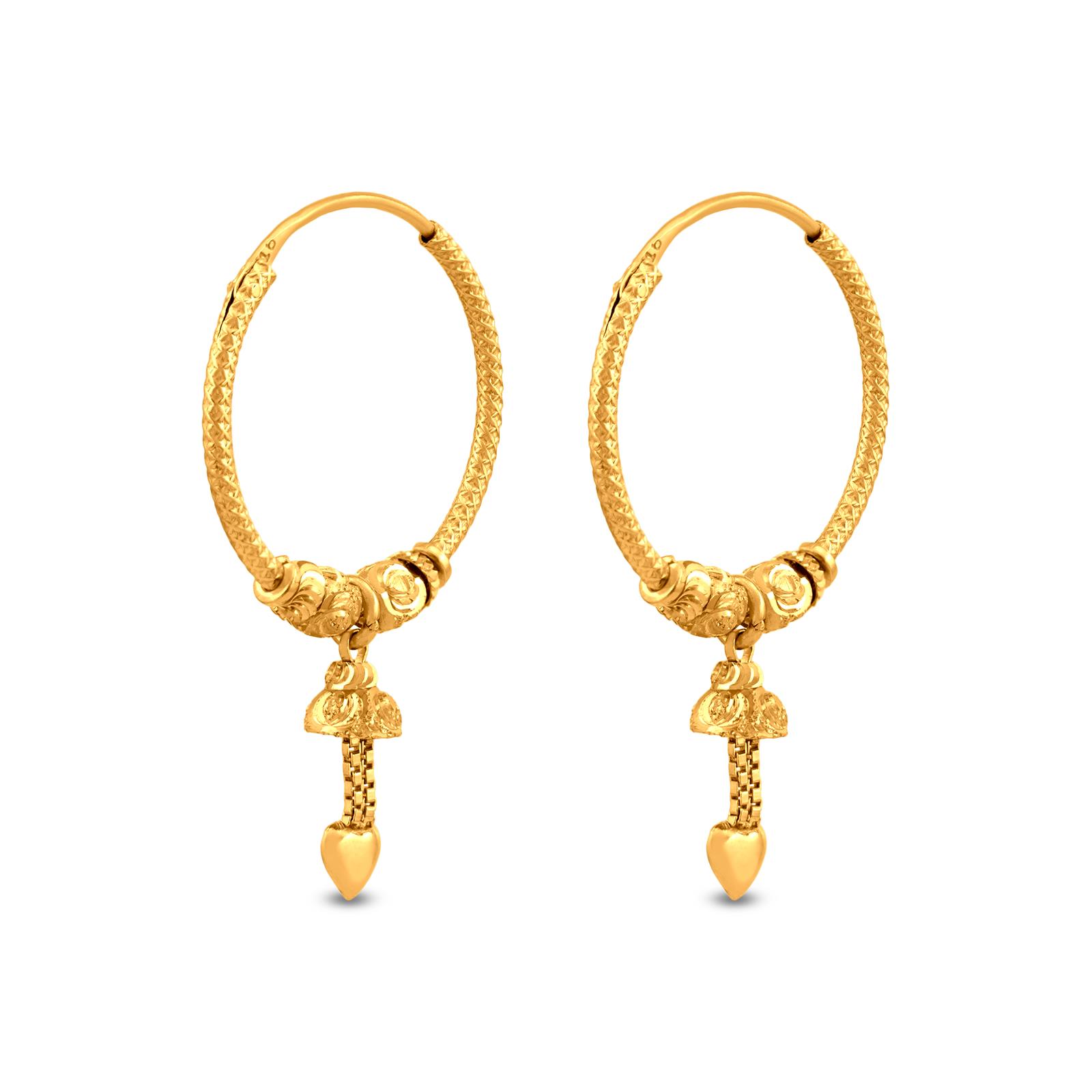 22k Gold 2-Tone Jhumka Hoop Earrings | Raj Jewels