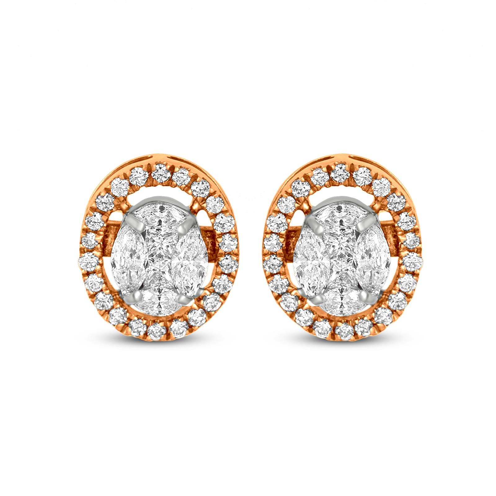 Blee19 American Diamond Earrings CZ Studded Tops Flower Shape Ruby Red Gold  Plated For Women & Girls