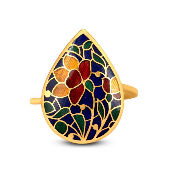 Pear Ring In 22K Gold With Enamel