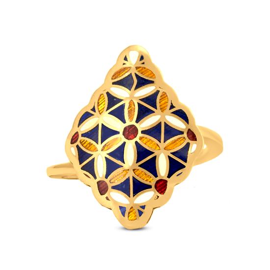 Center Design Ring In 22K Yellow Gold With Enamel