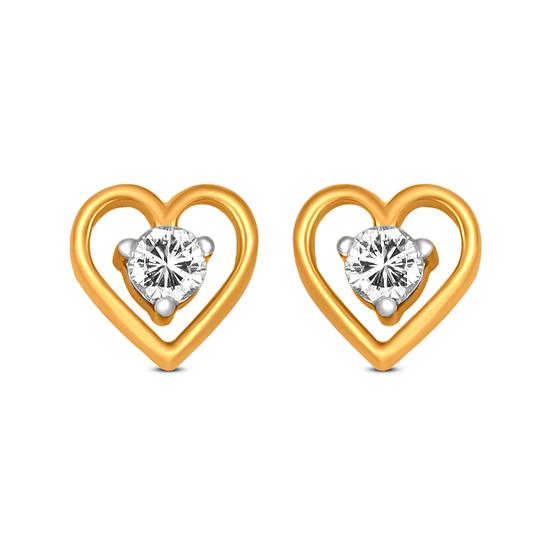 Heart Diamond Stud Earrings In 18K Yellow Gold
