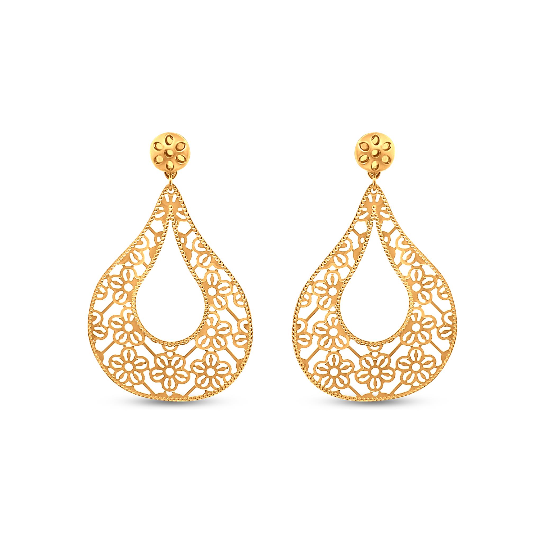 14K Yellow Gold Teardrop Filigree Drop Dangle Chandelier Leverback Earrings  Lever Back: 16456837234739