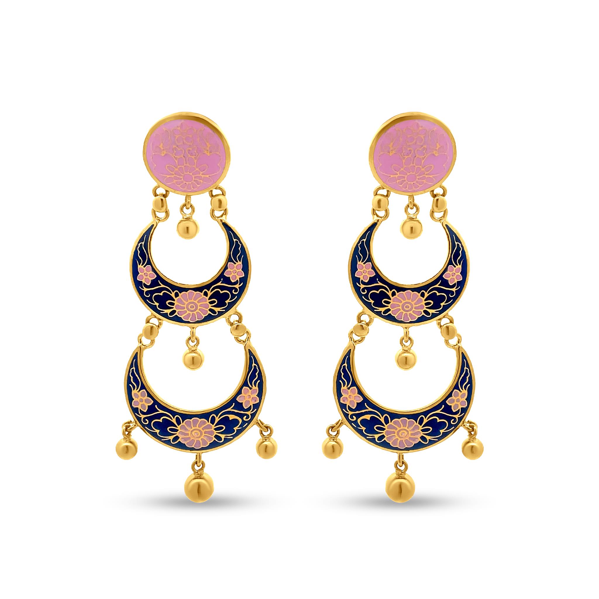 Stone Encrusted 22KT Gold Chandbali Earrings - Buy Now at Bhima Online!