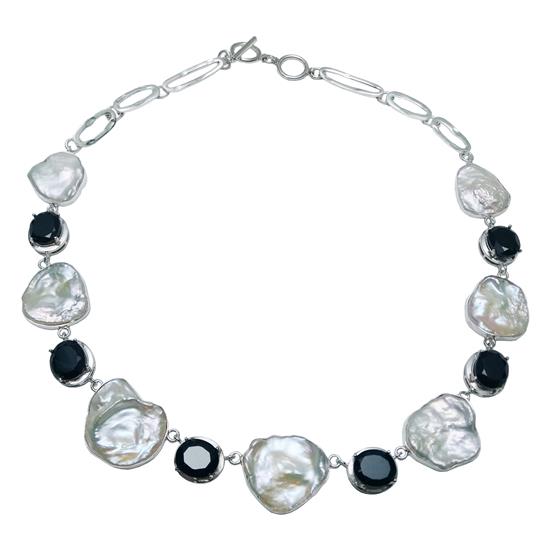 Black spinel and pearl bracelet