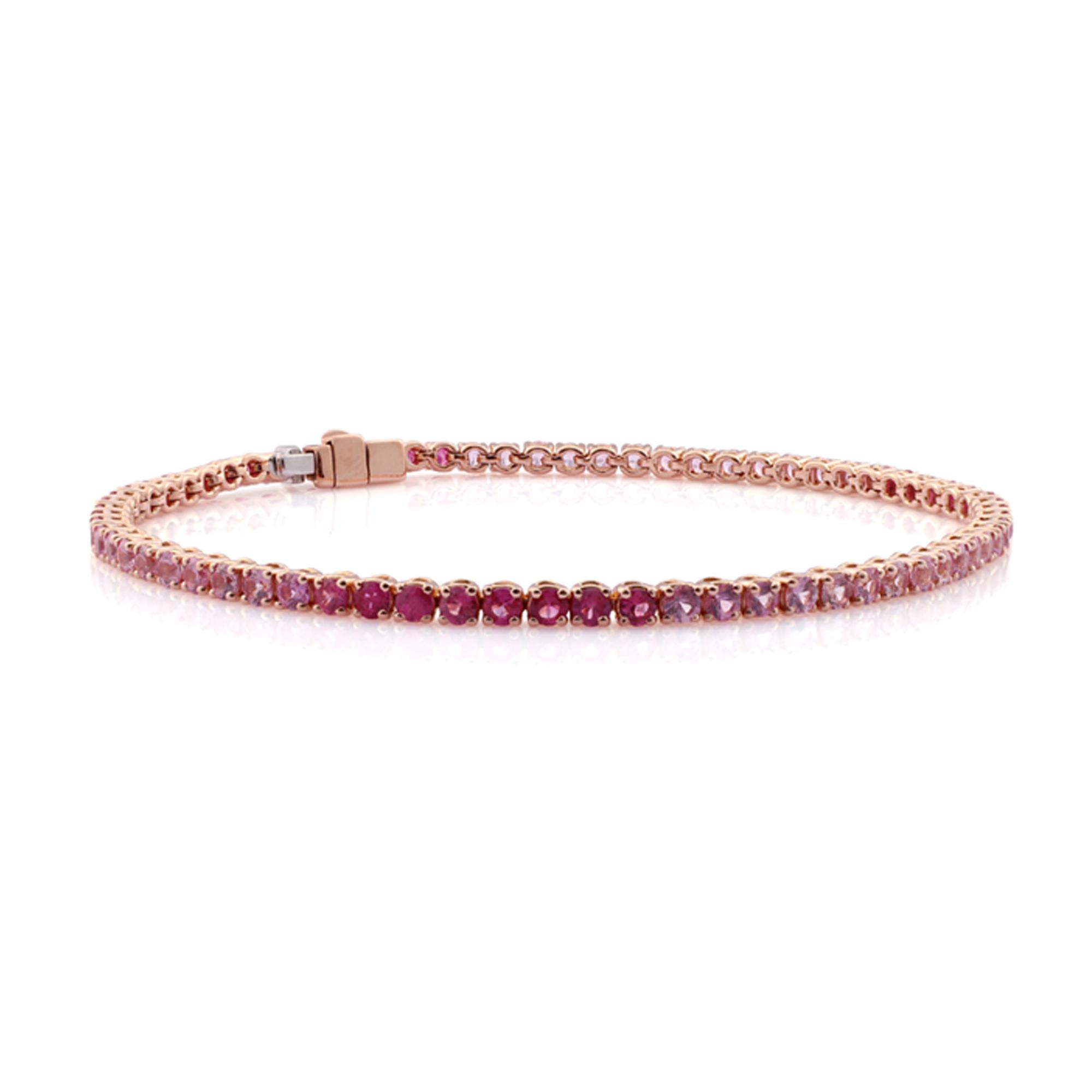 Pink Ombre Sapphire and Diamond Bracelet 18K Rose Gold / 6.75