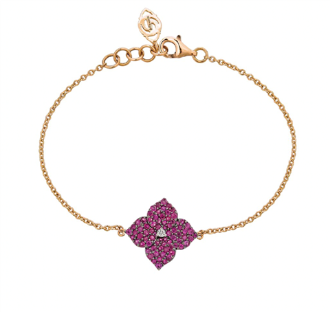 18k rose gold diamond and deep pink sapphire flower Piranesi bracelet