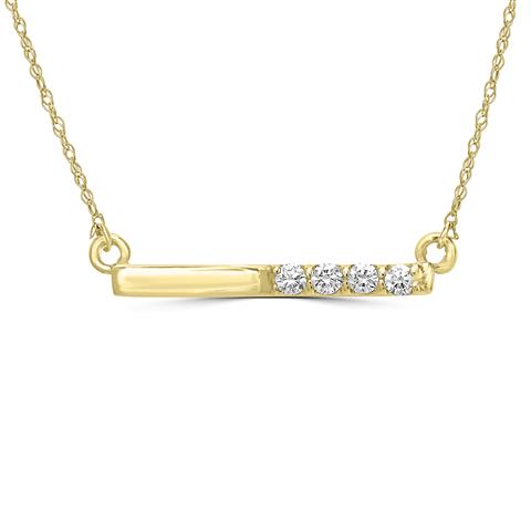 14K Yellow Gold Diamond Rectangular Bar Pendant Necklace  0.15 Ct