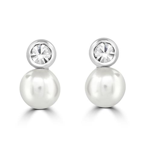 Tokyo Pearl with Oktant Premier Austria Crystal White Gold Stud Earrings 