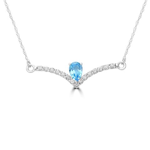 14K Blue Topaz Diamond Pendant Necklace 0.25 Ct