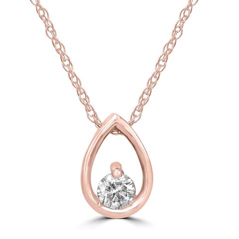 14K Rose Gold Diamond Pear Pendant Necklace 0.10 Ct