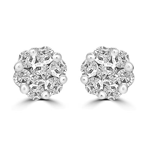 14K White Gold Diamond Floral Stud Earrings 0.1 Ct