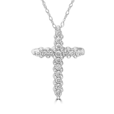 14K White Gold Diamond Cross Pendant Necklace 0.25 Ct