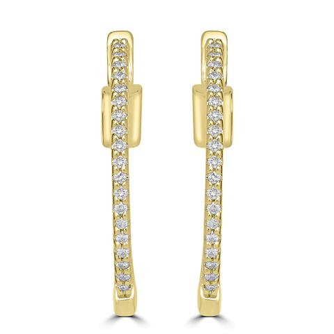 14K Yellow Gold Classic Diamond Oval Hoop Earrings 0.15 Ct