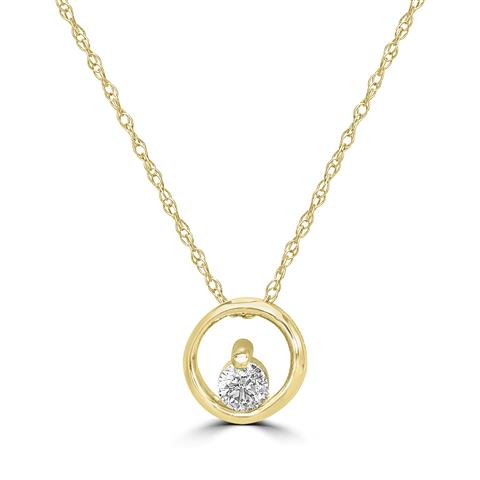 14K Yellow Gold Diamond Round Pendant Necklace 0.10 Ct