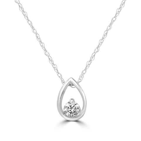 14K White Gold Diamond Pear Pendant Necklace 0.10 Ct
