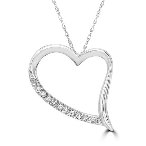 14K White Gold Diamond Heart Pendant Necklace 0.10 Ct