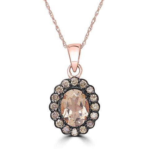 14K Rose Gold Brown Diamonds &amp; Morganite Pendant Necklace 0.33 Ct