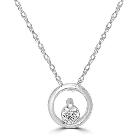 14K White Gold Diamond Round Pendant Necklace 0.10 Ct