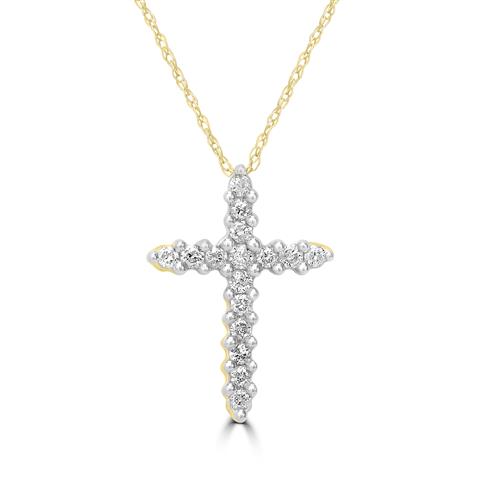 14K Yellow Gold Diamond Holy Cross Pendant Necklace 0.25 Ct