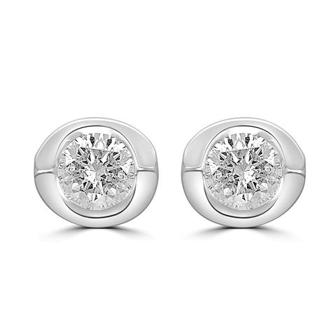 14K White Gold Diamond Half Moon Stud Earrings 0.50 Ct